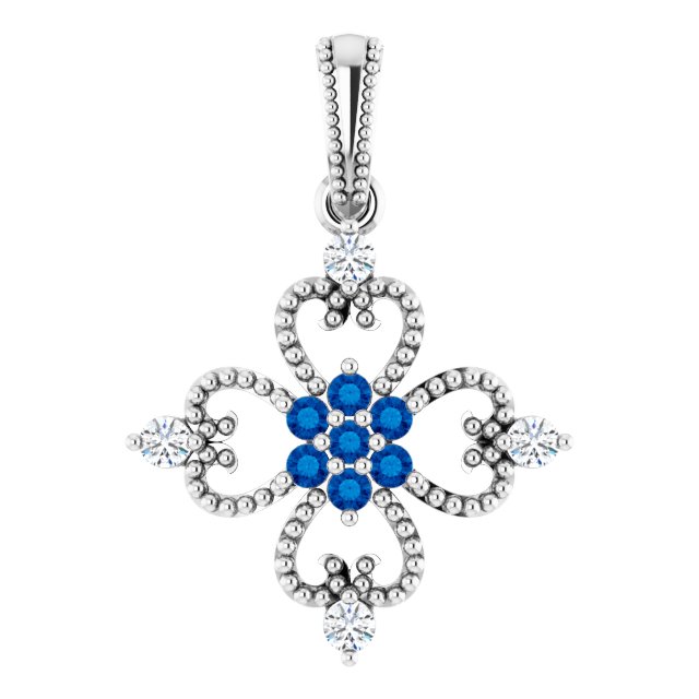Sterling Silver Sapphire & 1/10 CTW Diamond Pendant